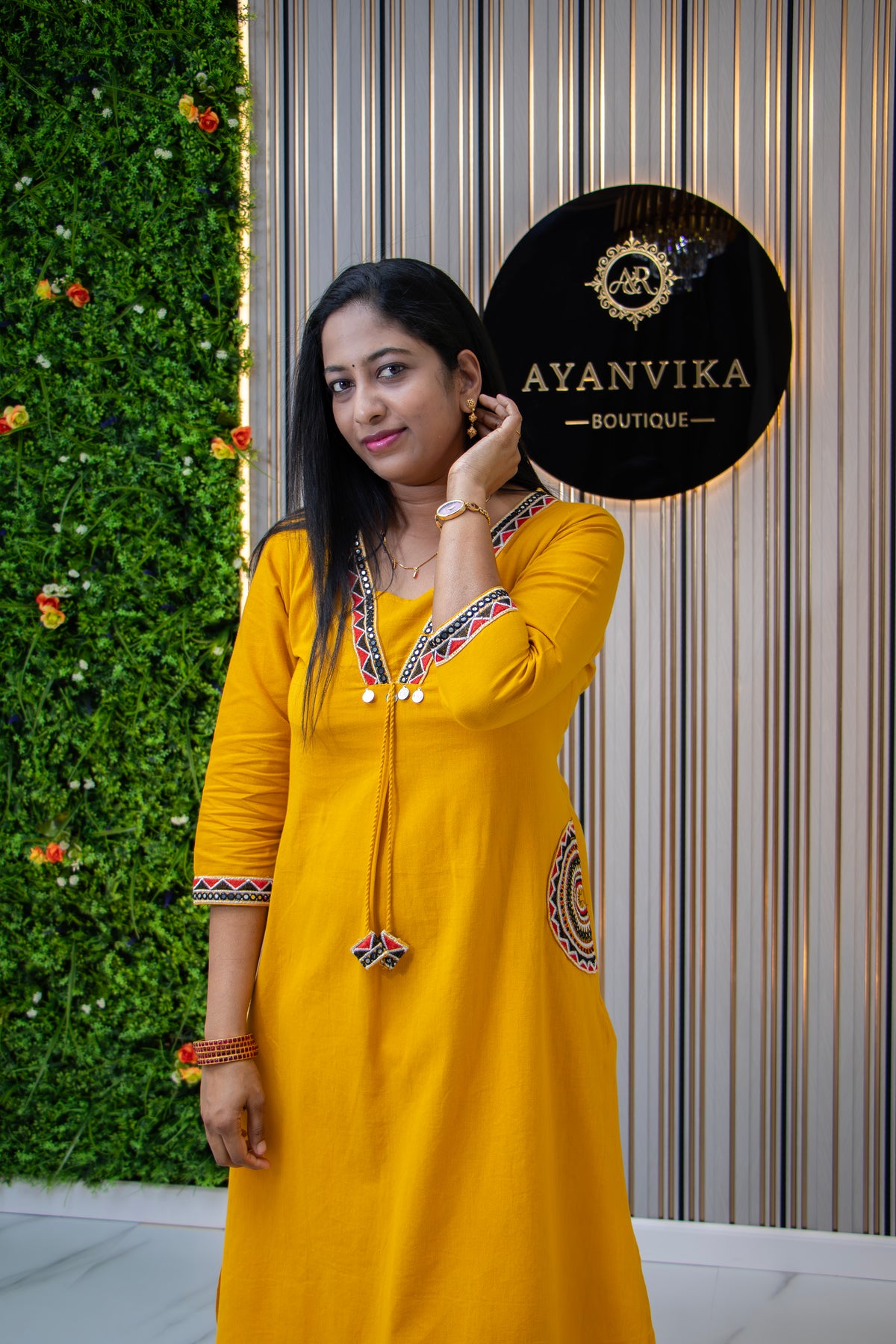 Mustard Yellow Embroidered Kurti Set