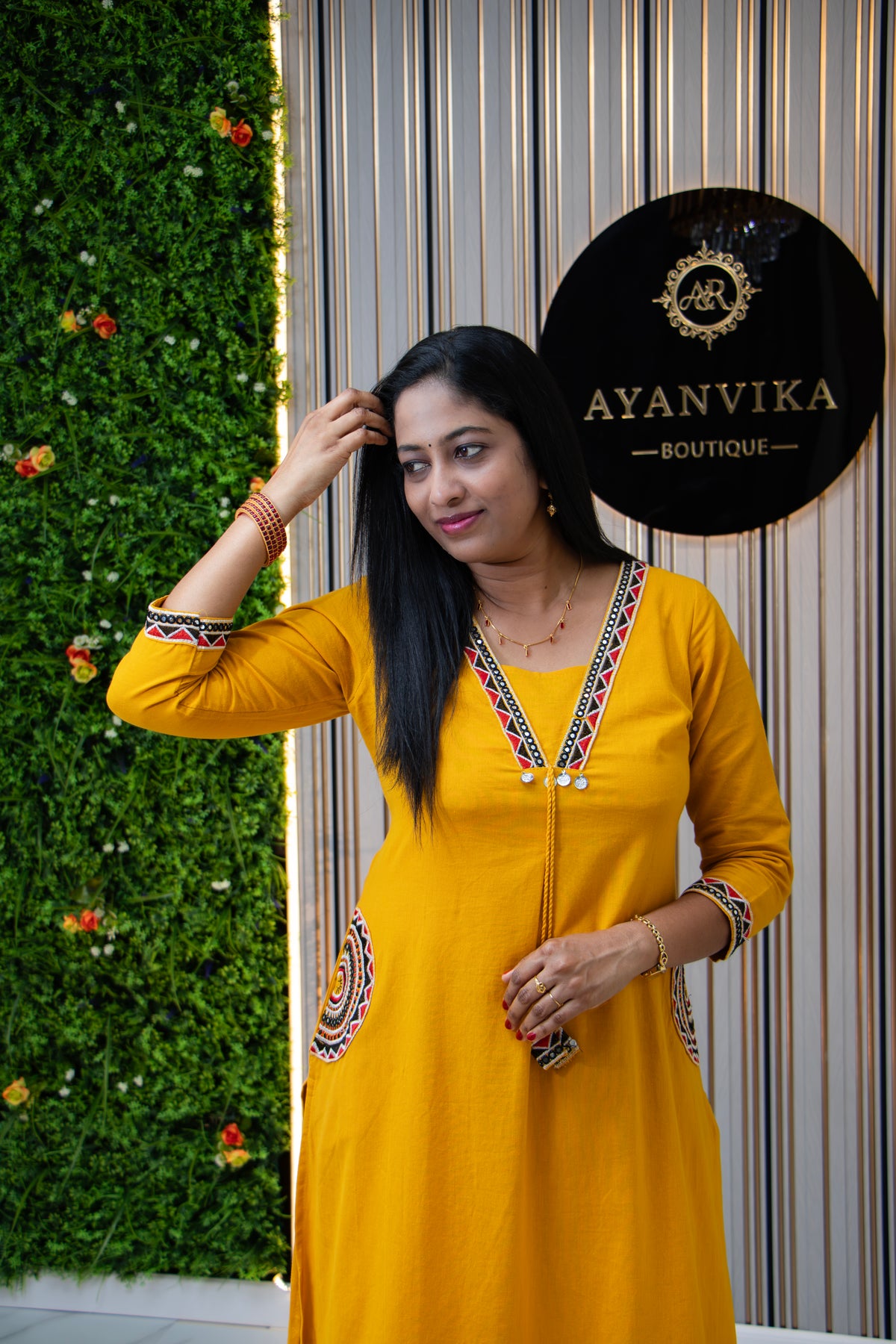 Mustard Yellow Embroidered Kurti Set