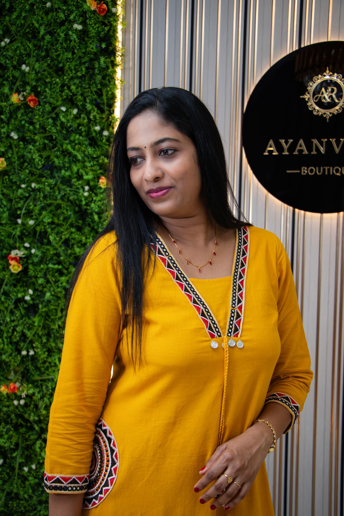 Mustard Yellow Embroidered Kurti Set