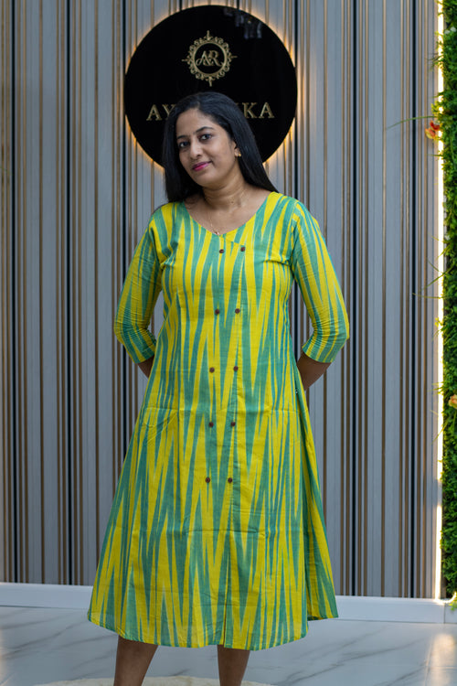 Cotton Ikkat Fabric Aline Kurta
