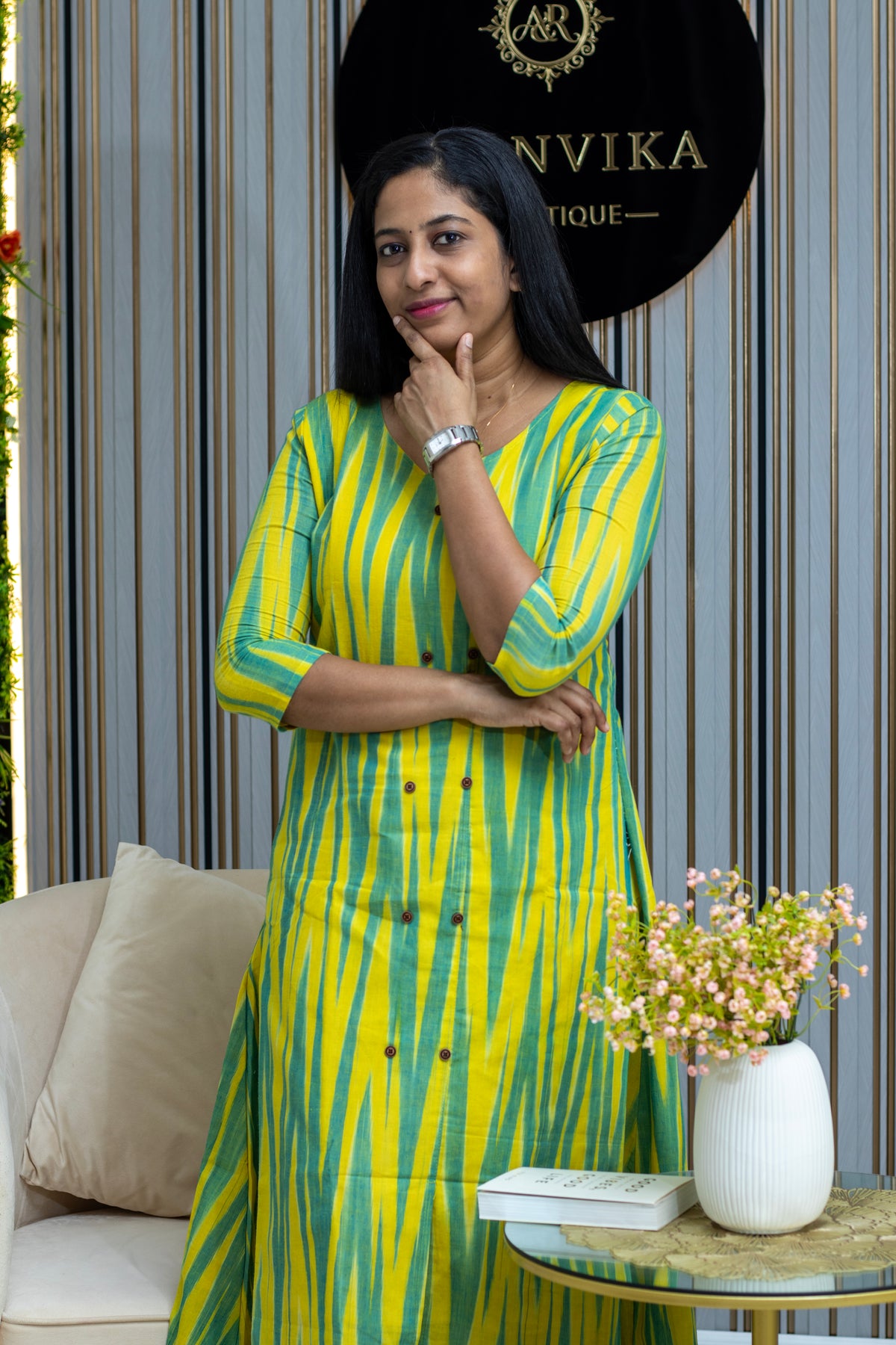 Cotton Ikkat Fabric Aline Kurta
