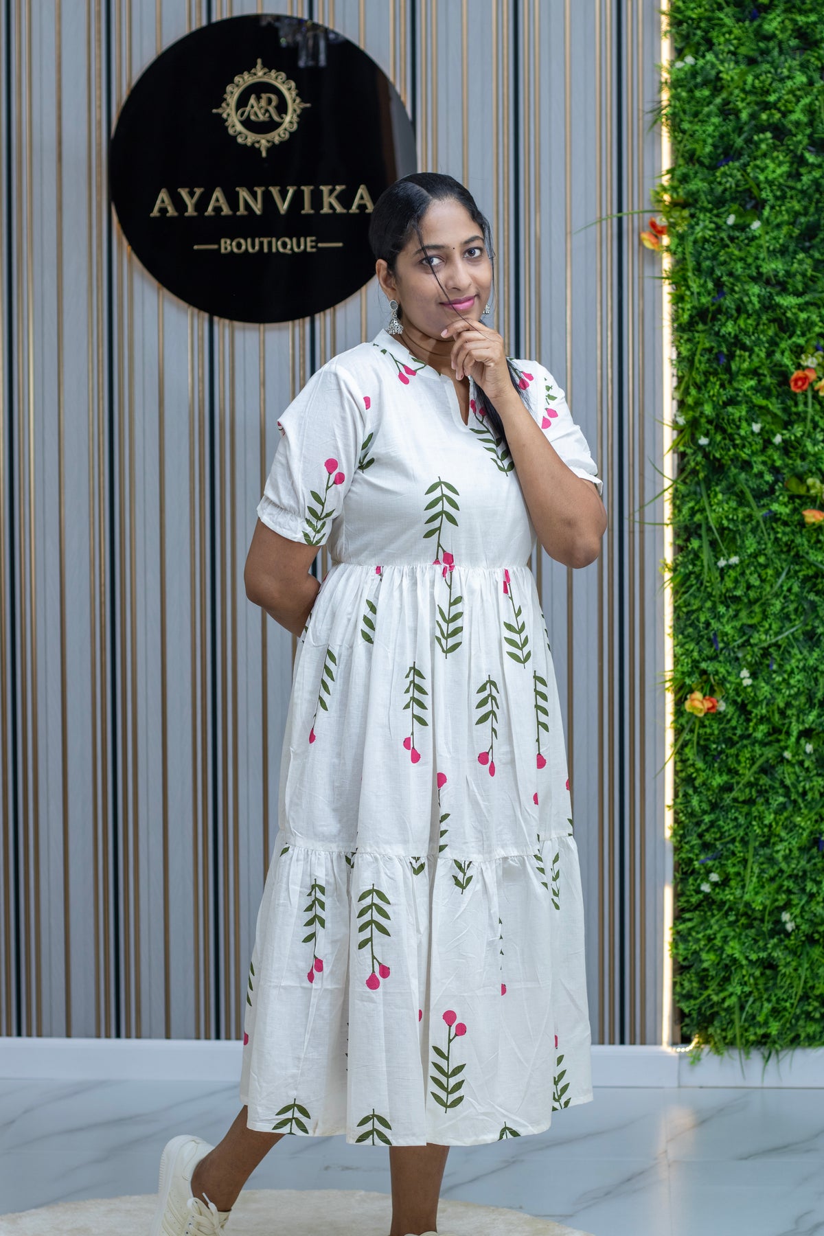 Pink Blossom Cotton Midi Dress