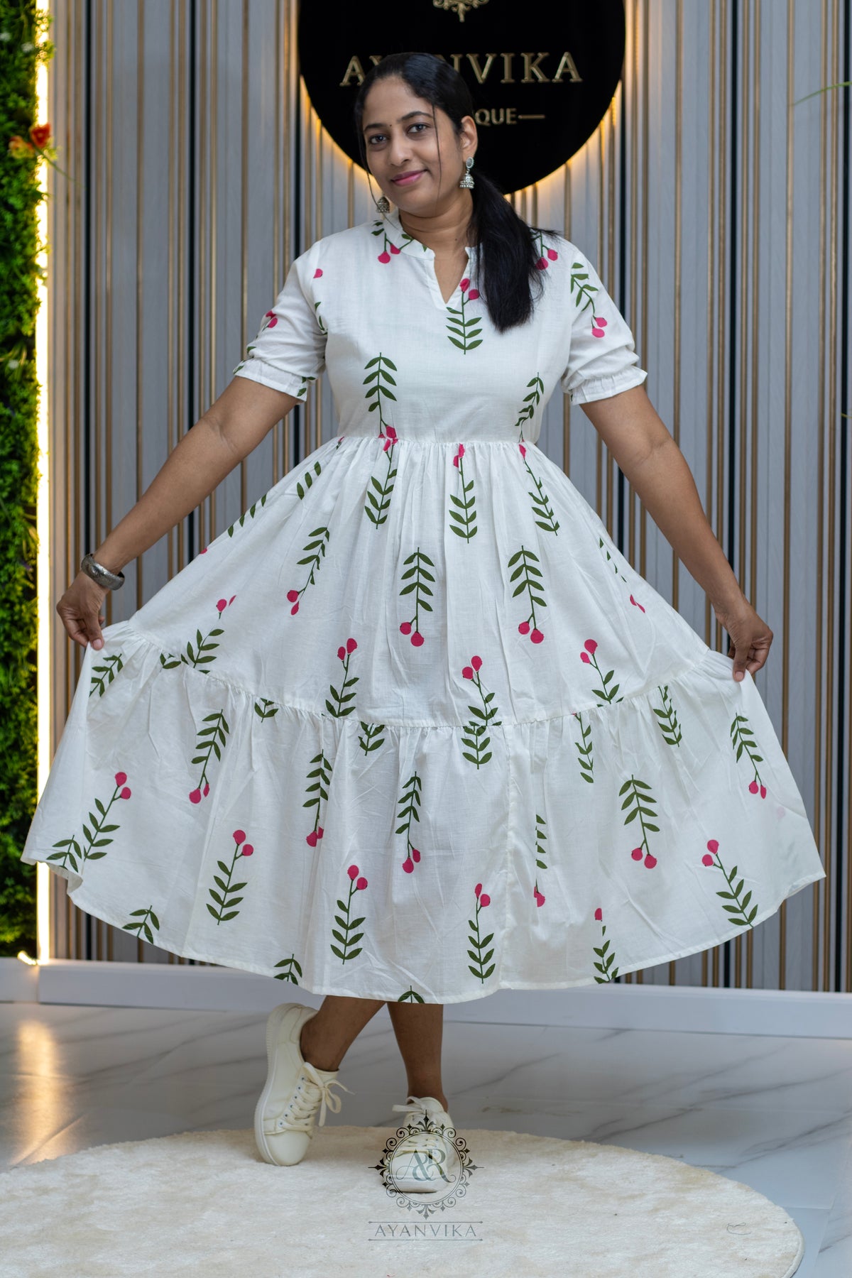 Pink Blossom Cotton Midi Dress