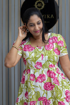 Cotton midi dress with puff sleeves