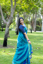 Peacock color Raga Tissue Soft Silk Saree