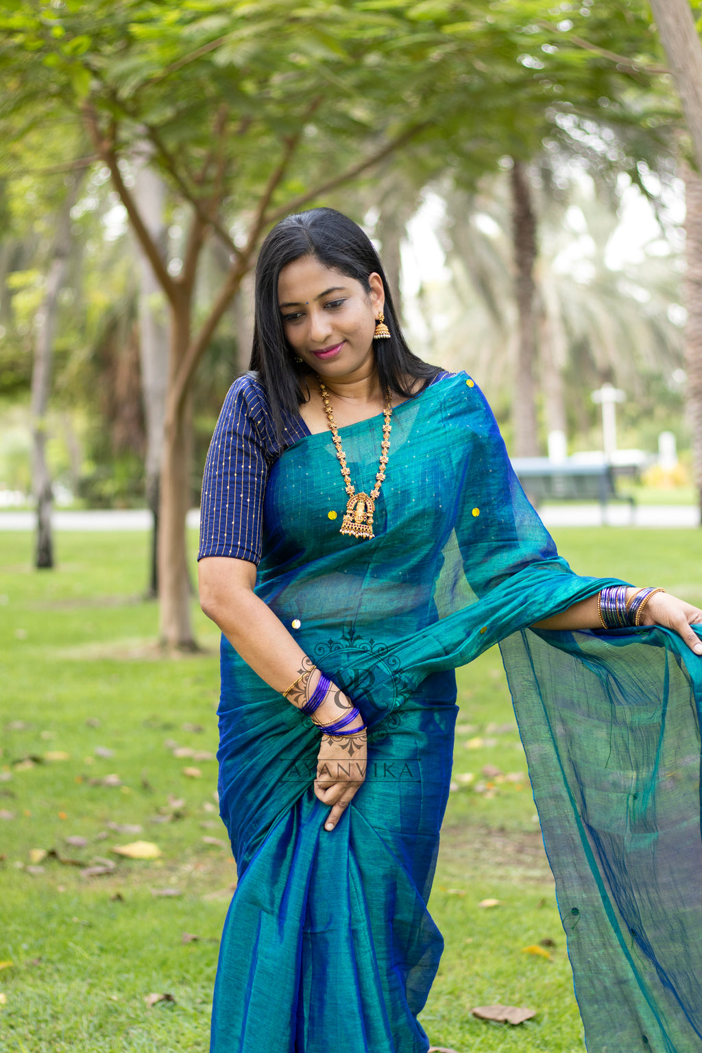 Peacock color Raga Tissue Soft Silk Saree