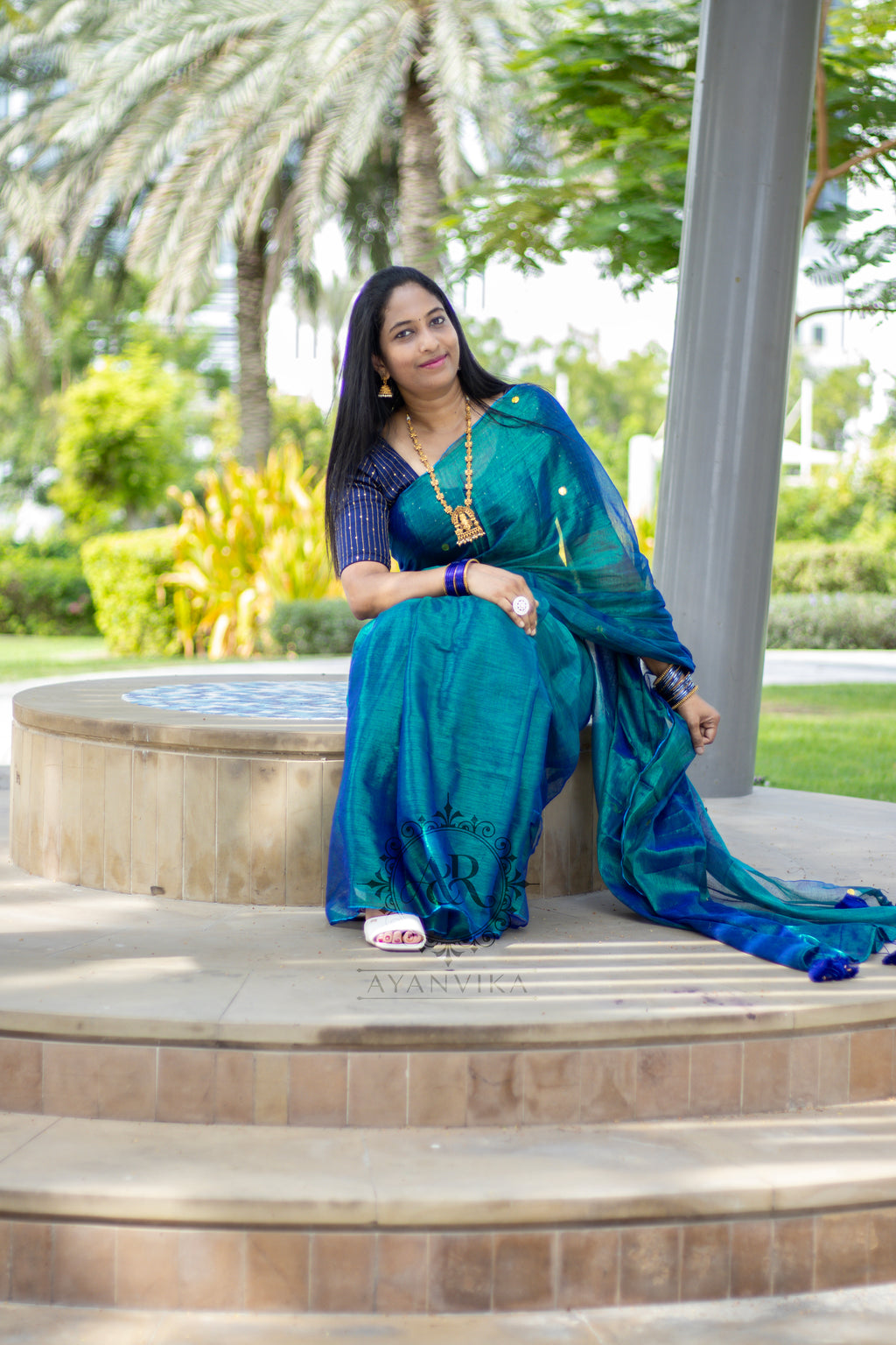 Peacock color Raga Tissue Soft Silk Saree