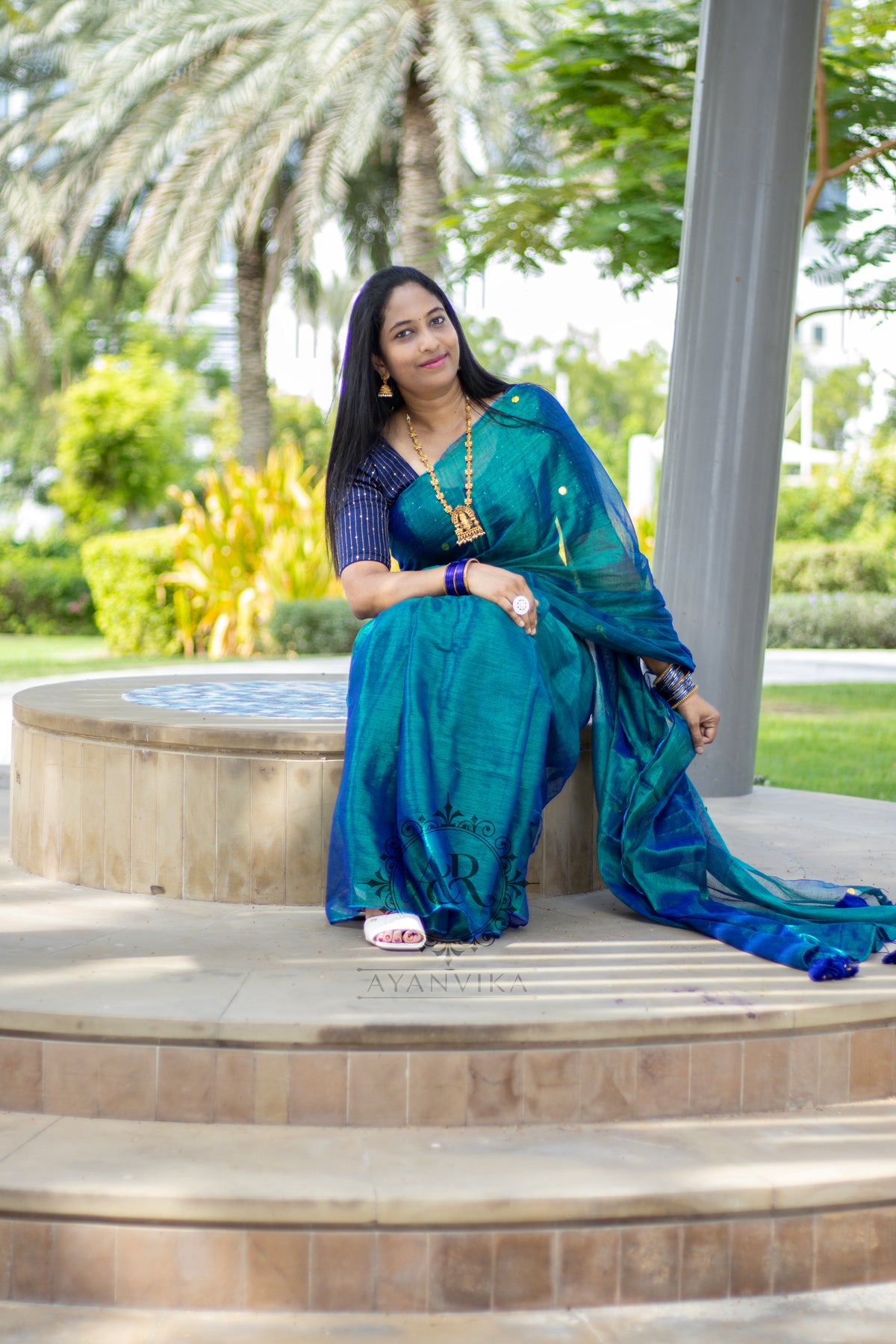 Peacock color Raga Tissue Soft Silk Saree