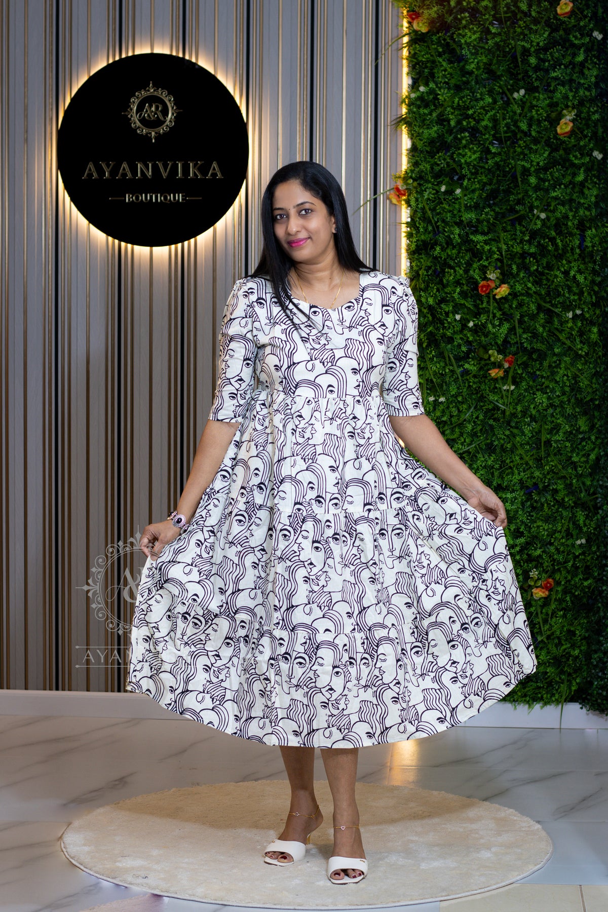 Printed Cotton Midi Dress