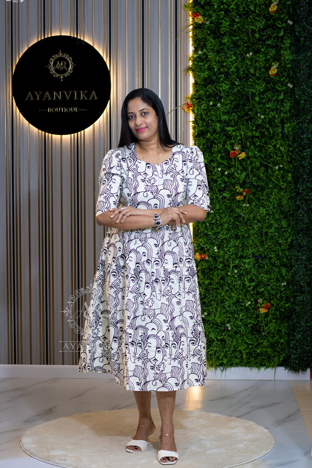 Printed Cotton Midi Dress