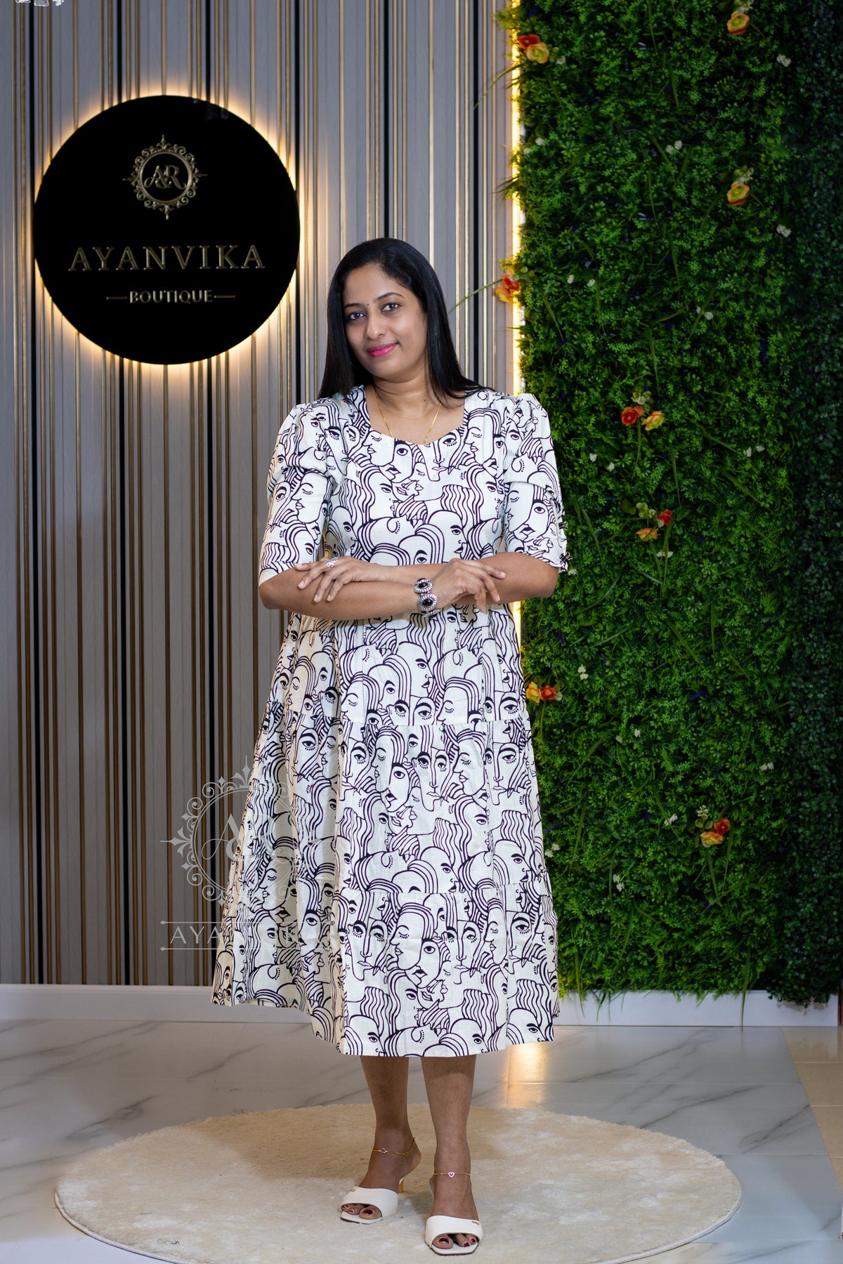 Printed Cotton Midi Dress