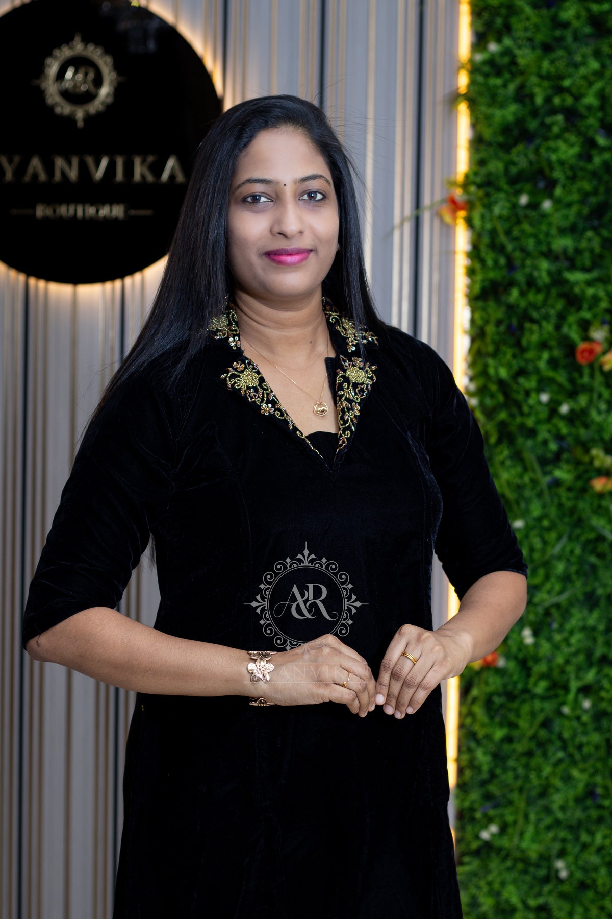 Royal Velvet Aline Top with Aari embroidery