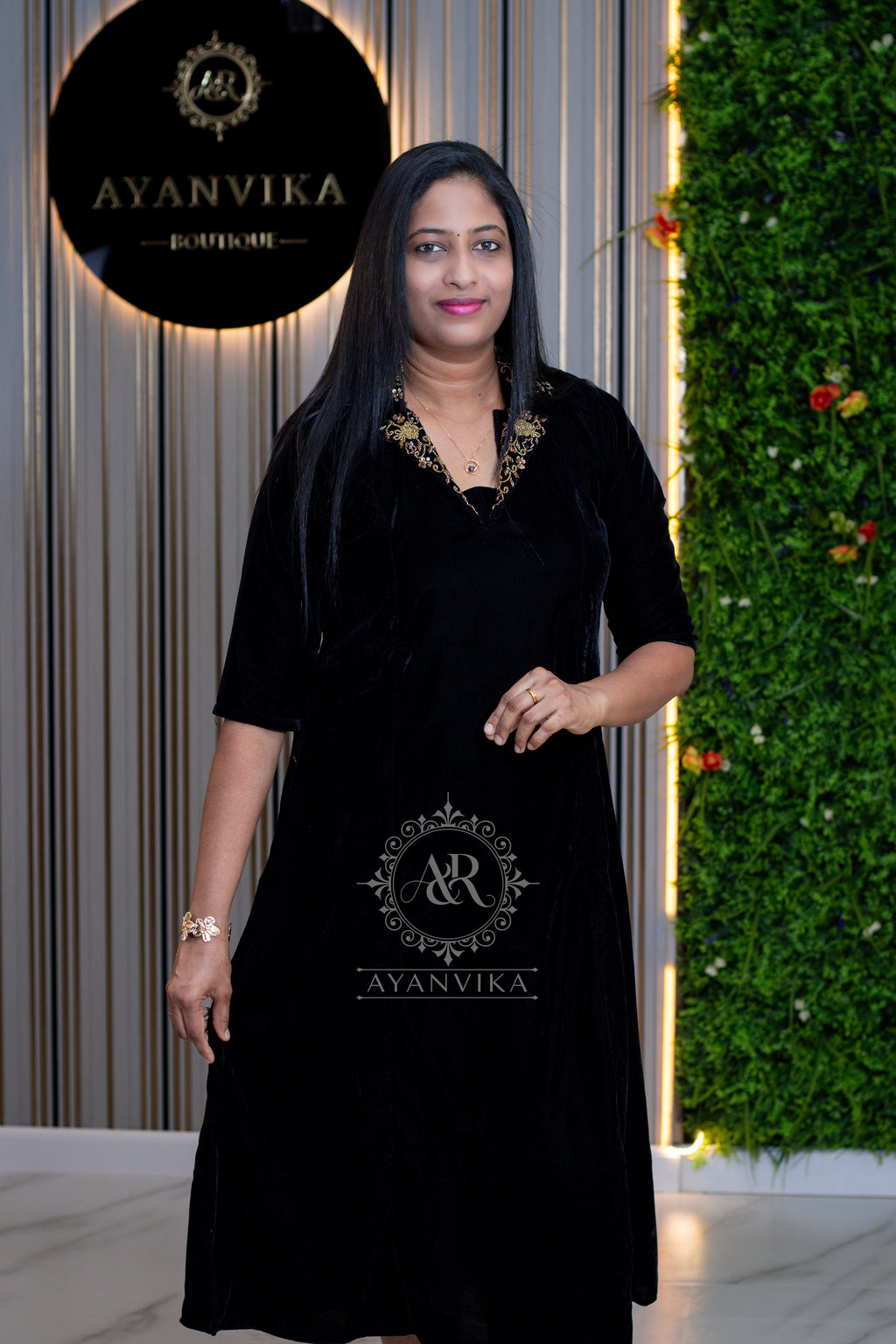 Royal Velvet Aline Top with Aari embroidery