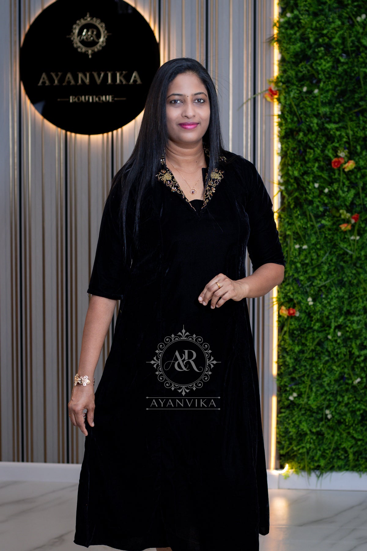 Royal Velvet Aline Top with Aari embroidery