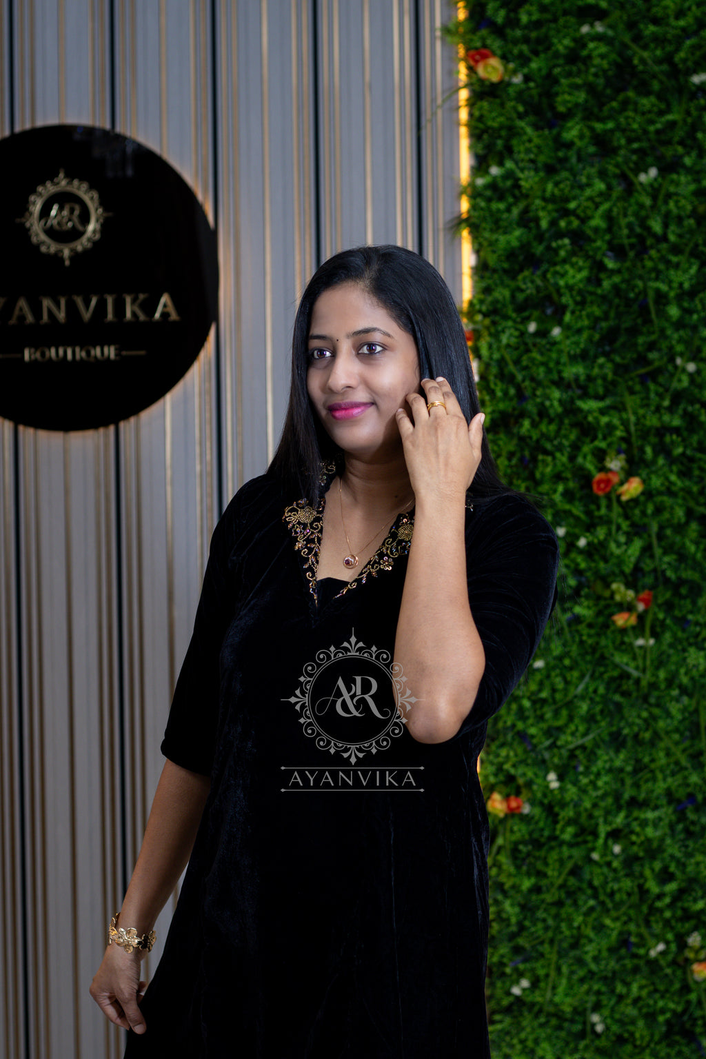 Royal Velvet Aline Top with Aari embroidery