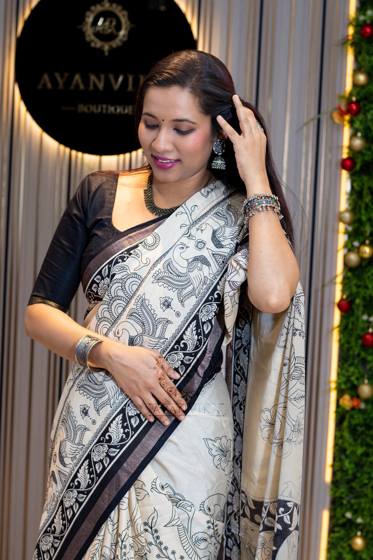 Rashmika inspired Kalamkari Saree