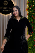 Royal Velvet Aline Top with Golden Thread Work
