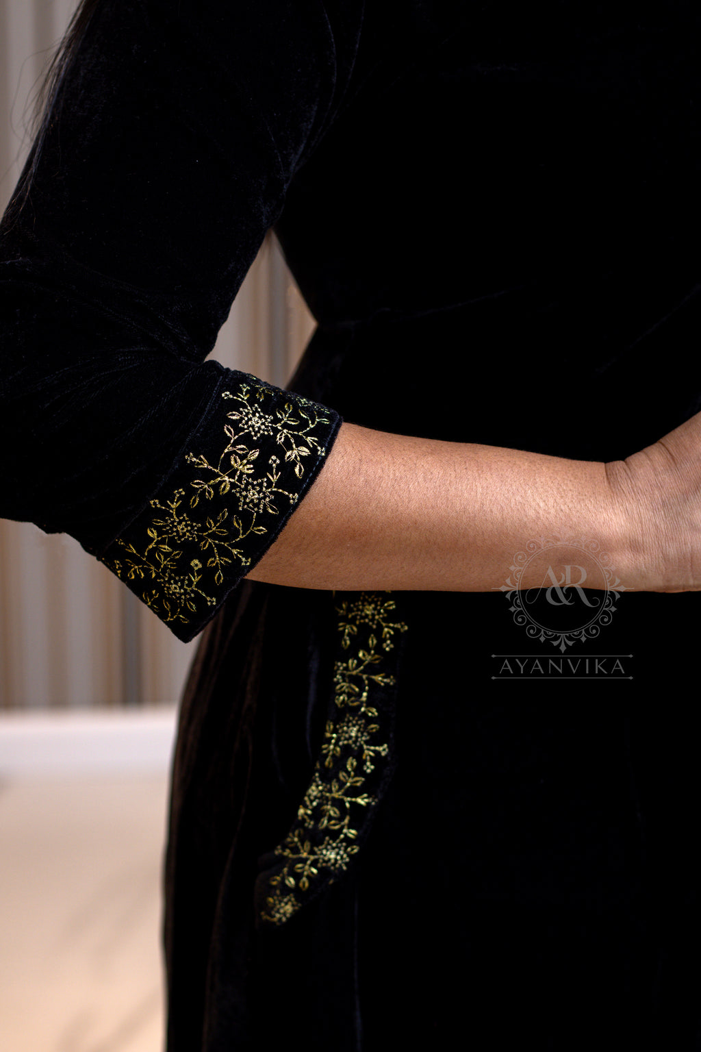 Royal Velvet Aline Top with Golden Thread Work