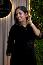 Royal Velvet Aline Top with Golden Thread Work